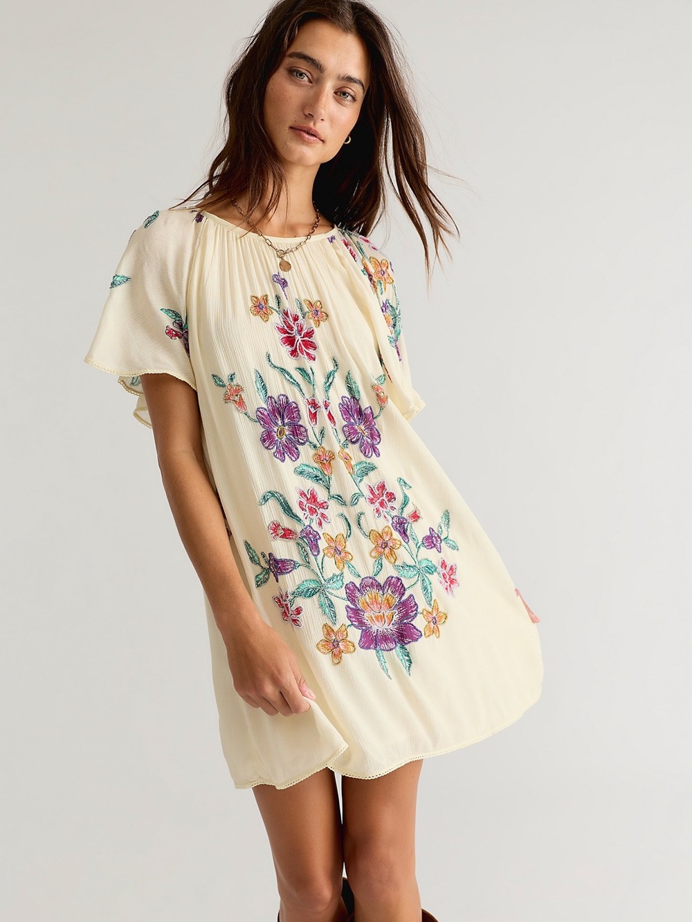 🆕NWT Free People Movement Tropics Beaded Mini Dress Color: Tea Combo SZ XS